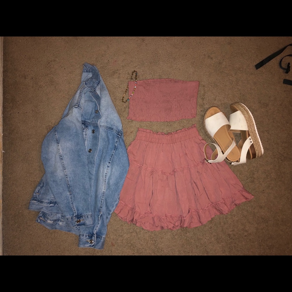NWOT Pink Two-Piece Crop Top and Skirt